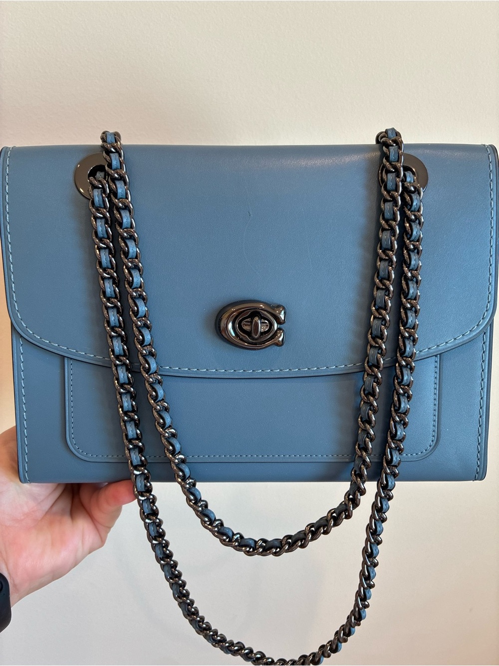 Coach Aurora Parker Leather Blue Shoulder Bag Turnlock Medium